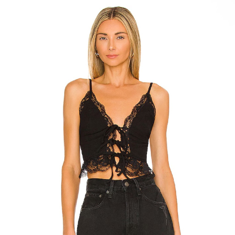 Superdown Avery Black Lace-Up Top